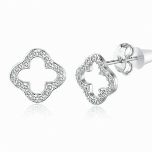 Clover CZ Stud Earrings Hypoallergenic 316L Steel